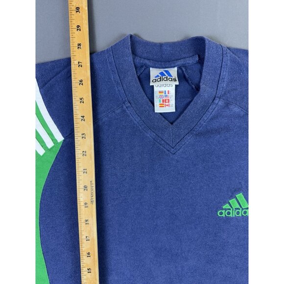 Vintage 90s Adidas Soccer Football V Neck Shirt Sports Hype Rare Medium Blue - Picture 8 of 8